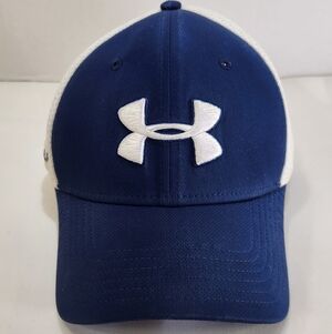 Under Armour Blue White Mesh Golf Hat L/XL Breathable Men's Activewear